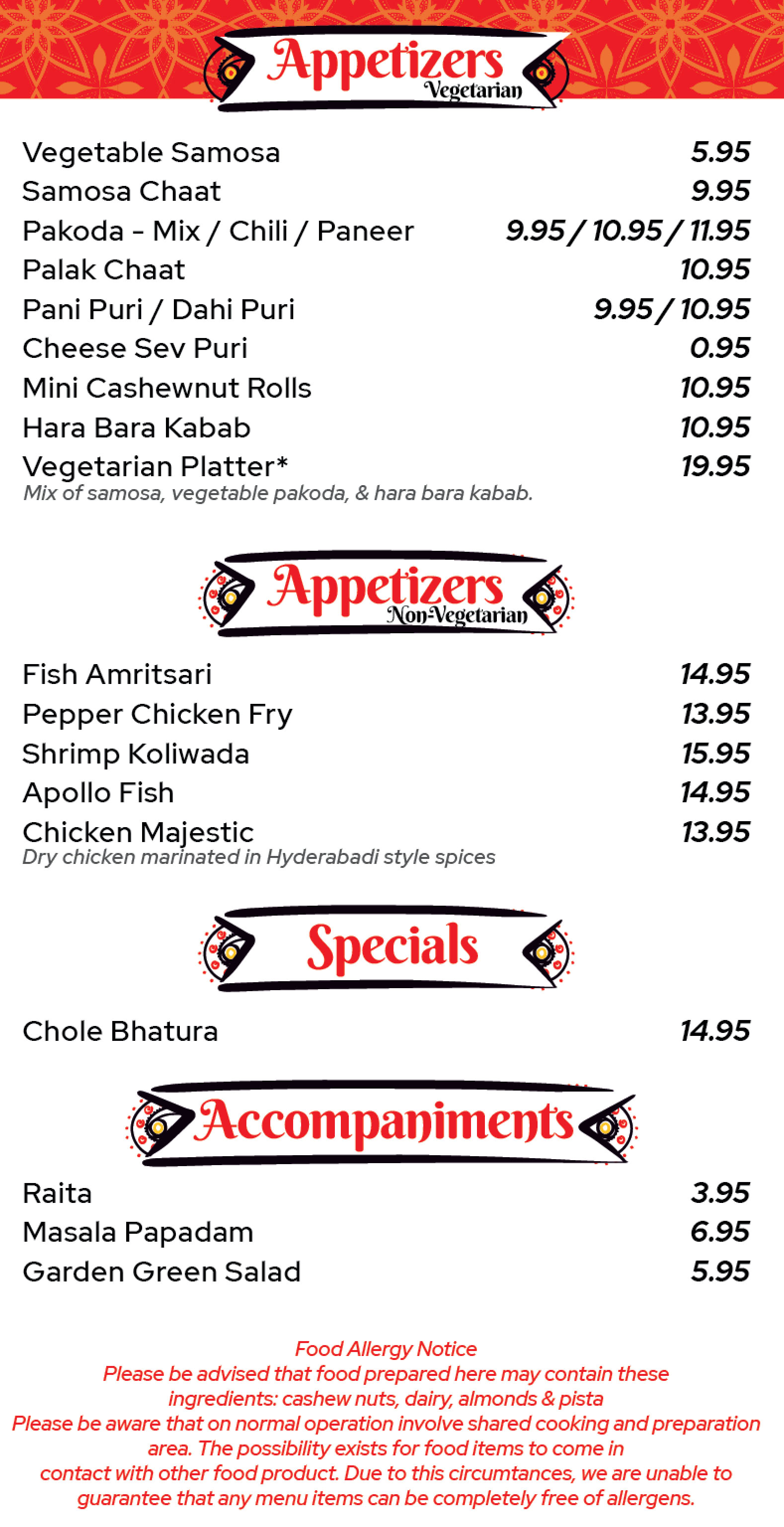 Appetizers & Specials